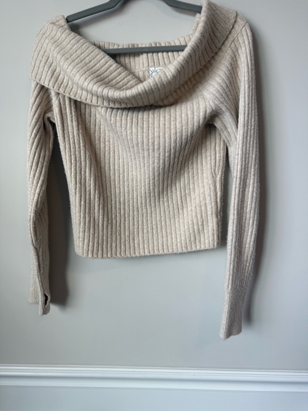 Offline by aerie ribbed off the shoulders tan loungewear sweater size medium